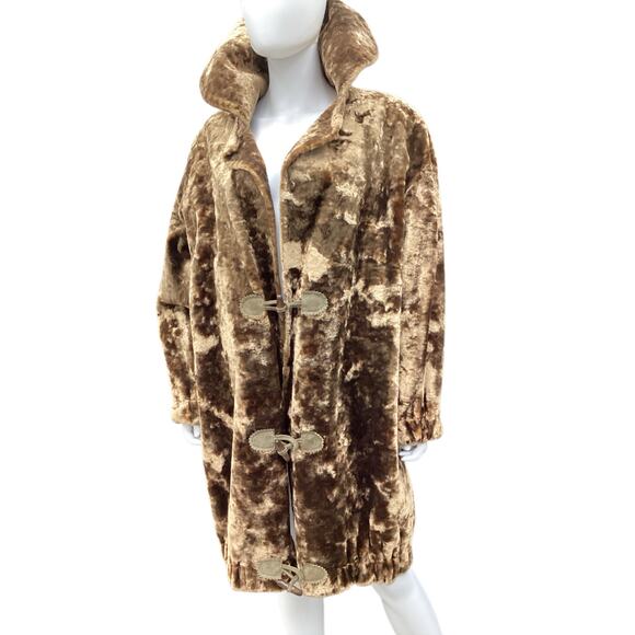 VTG Made In Italy Women’s Coat SZ L Crushed Velvet Toggle Closures Side Pockets - Picture 2 of 8